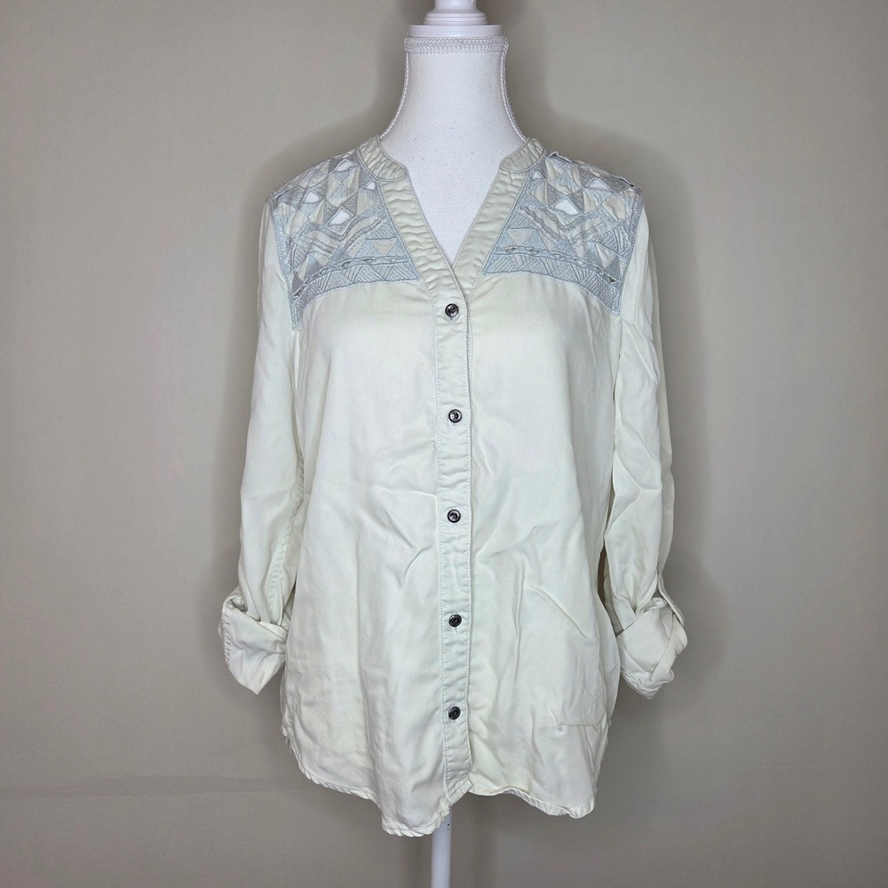 Holding Horses Anthropologie Western Embroidered Blouse Cream S Soft Eyelet